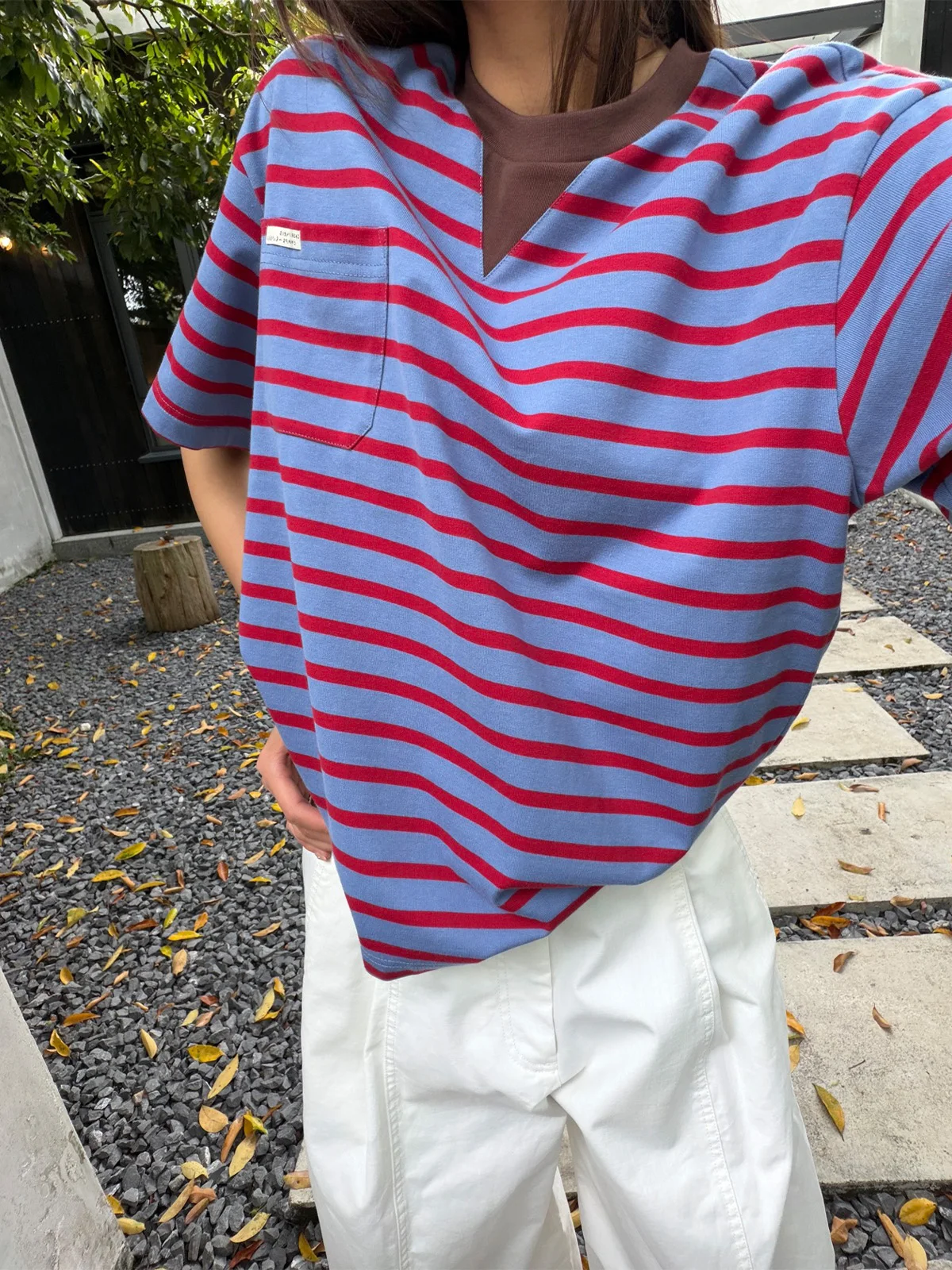 

Свободная женская футболка с коротким рукавом и круглым вырезом, в полоску, в американском стиле, с цветными блоками, из хлопка, повседневный топ для весны и лета