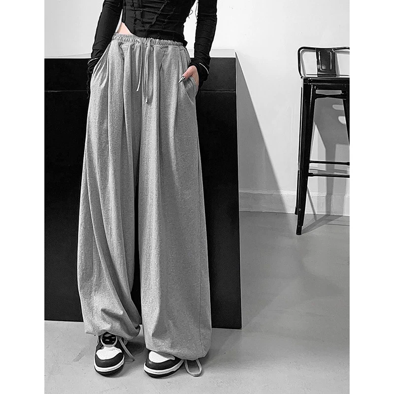 Y2k High Waist Elastic Women Harem Pants Harajuku Streetwear Sweatpants Loose Lace Up Females Wide Leg Bloomers Pants