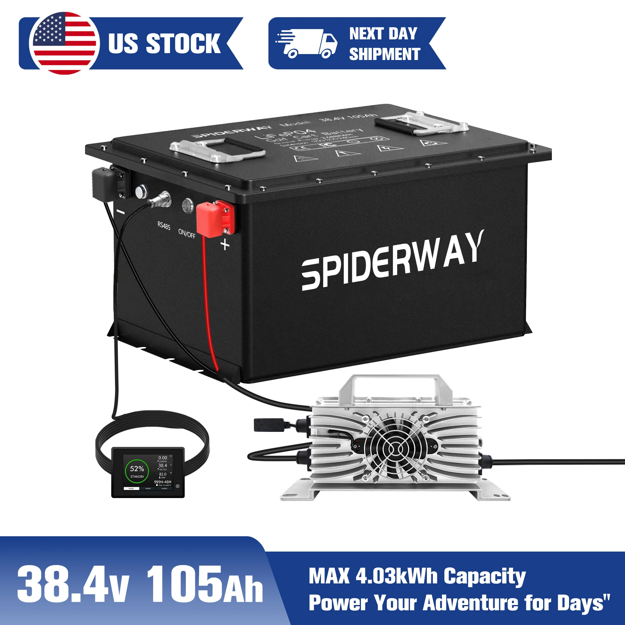 

36V 105Ah LiFePO4 Lithium Battery with 36V 25A Charger for RV Motorhome Camping
