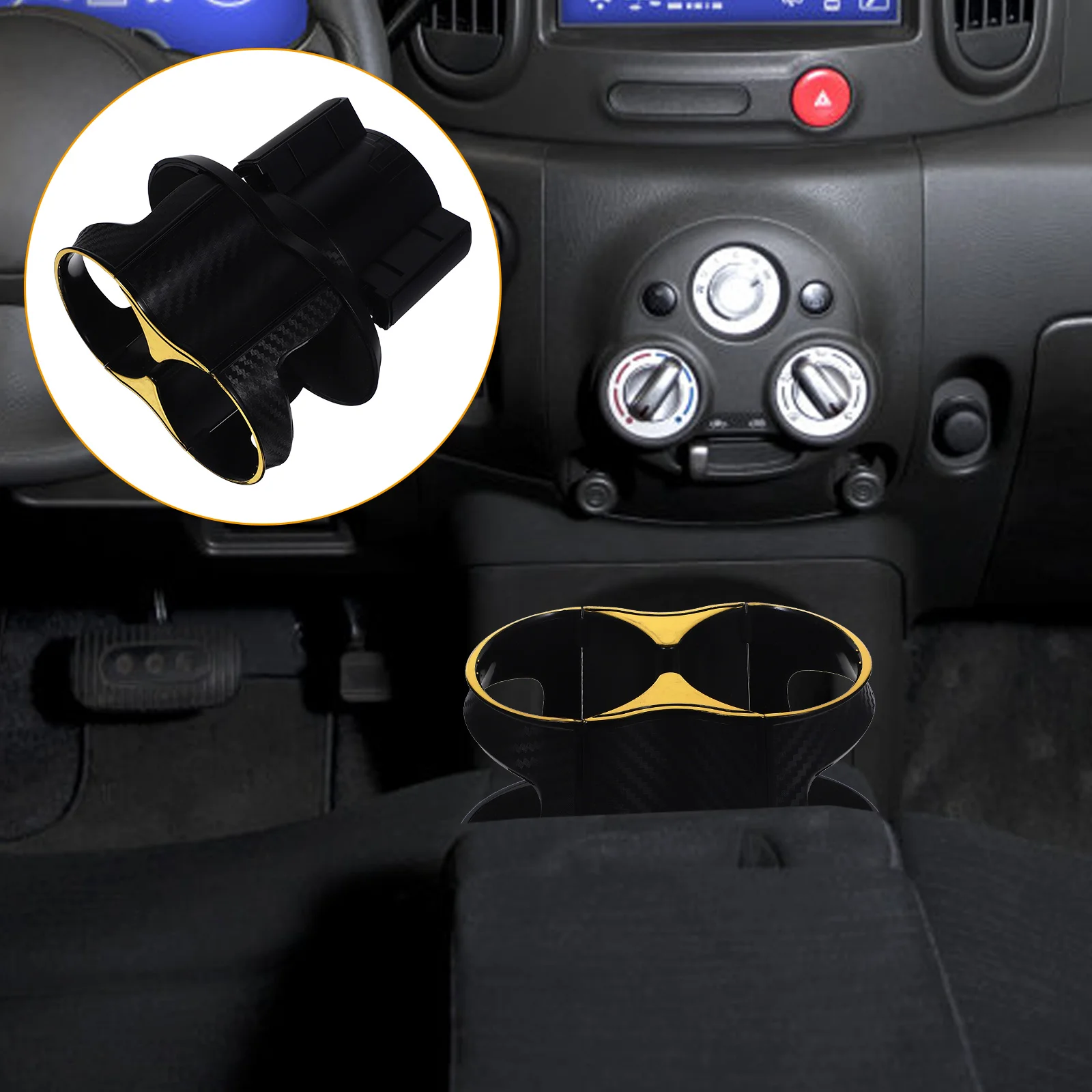 

Rotating Cup Holder Car Drink Expander Base Console Golden Black Fiber Stable Install Remove Bottle Holder Car Interior