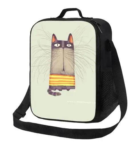 Cute Cat Insulated Lunch Bag for School Work Office Picnic Butterfly Tote Lunch Box Containers for Cat Lover Kids Reusable Bag