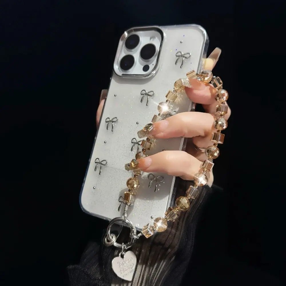 

With Clip Crystal Beads Phone Chain Short Anti-lost Mobile Phone Lanyard Beaded Light Luxury Style Love Phone Pendant
