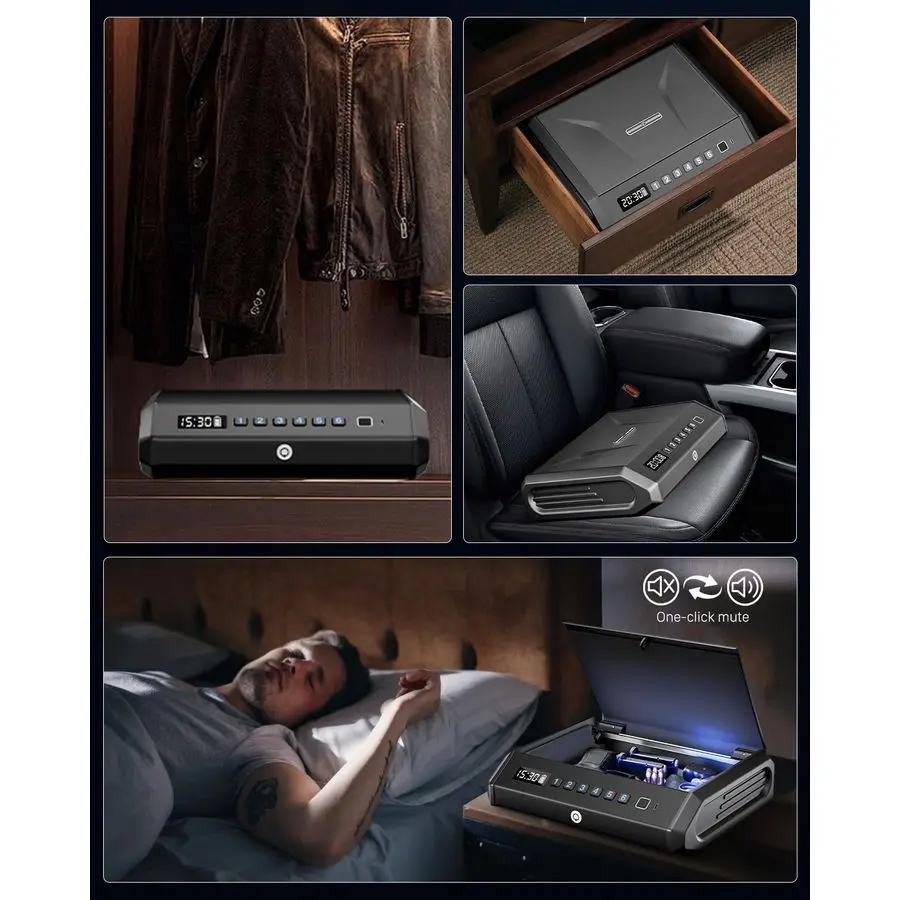 آمن للمسدس البيومتري يناسب 4 مسدسات، 100 مجموعة من مسدسات بصمات الأصابع آمنة مع وضع صامت للضوء الداخلي، مصدر طاقة للطوارئ #6