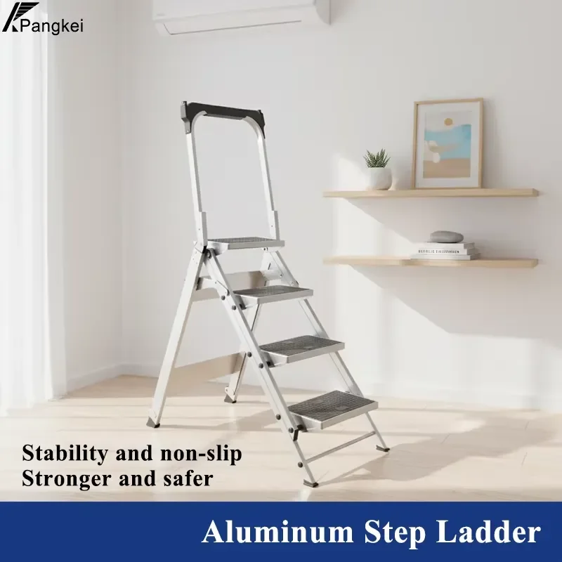 Heavy Duty Aluminum Folding Stool 4 Step Ladder with Handrails Non Slip Portable Step Stool for Home Kitchen RV Camping Work