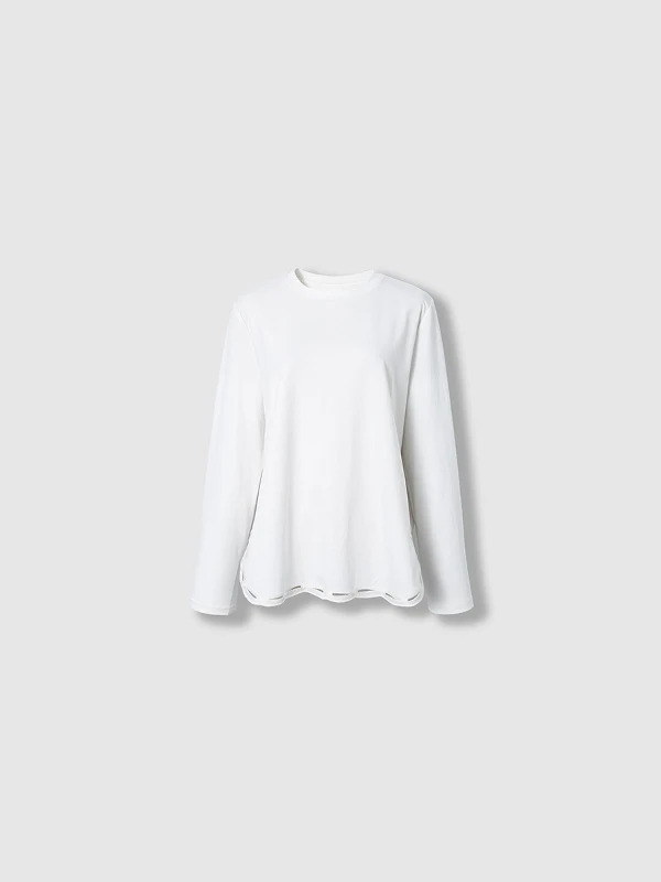 

Весенне-летняя женская футболка больших размеров с вышивкой и ажурными элементами, с длинным рукавом и круглым вырезом, базовая модель. 9 апреля.