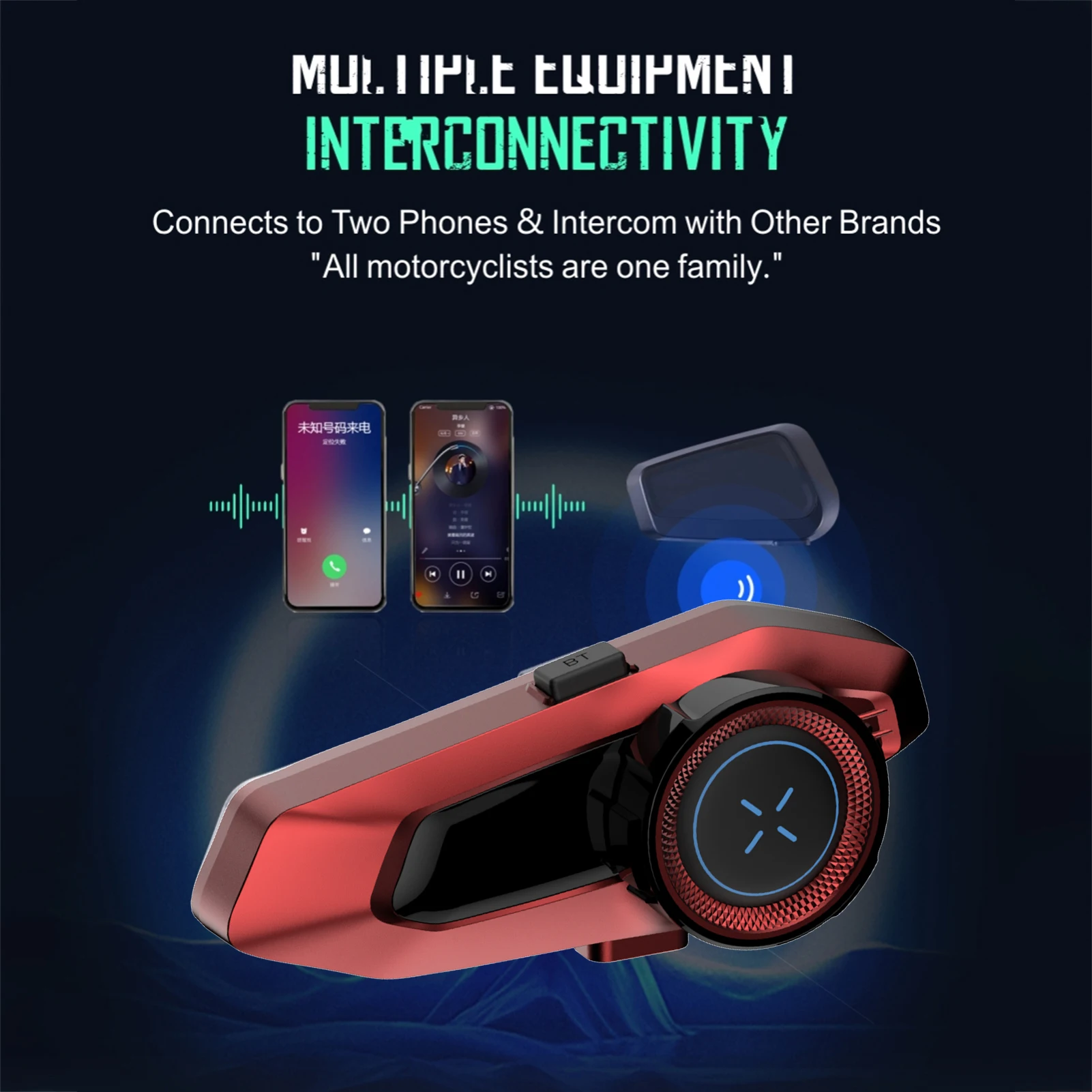 Hysnox H10 intercomunicador para casco de motocicleta intercomunicador de grupo para 10 personas hasta 2000M CVC reducción de ruido llamada telefónica compartir música Radio FM