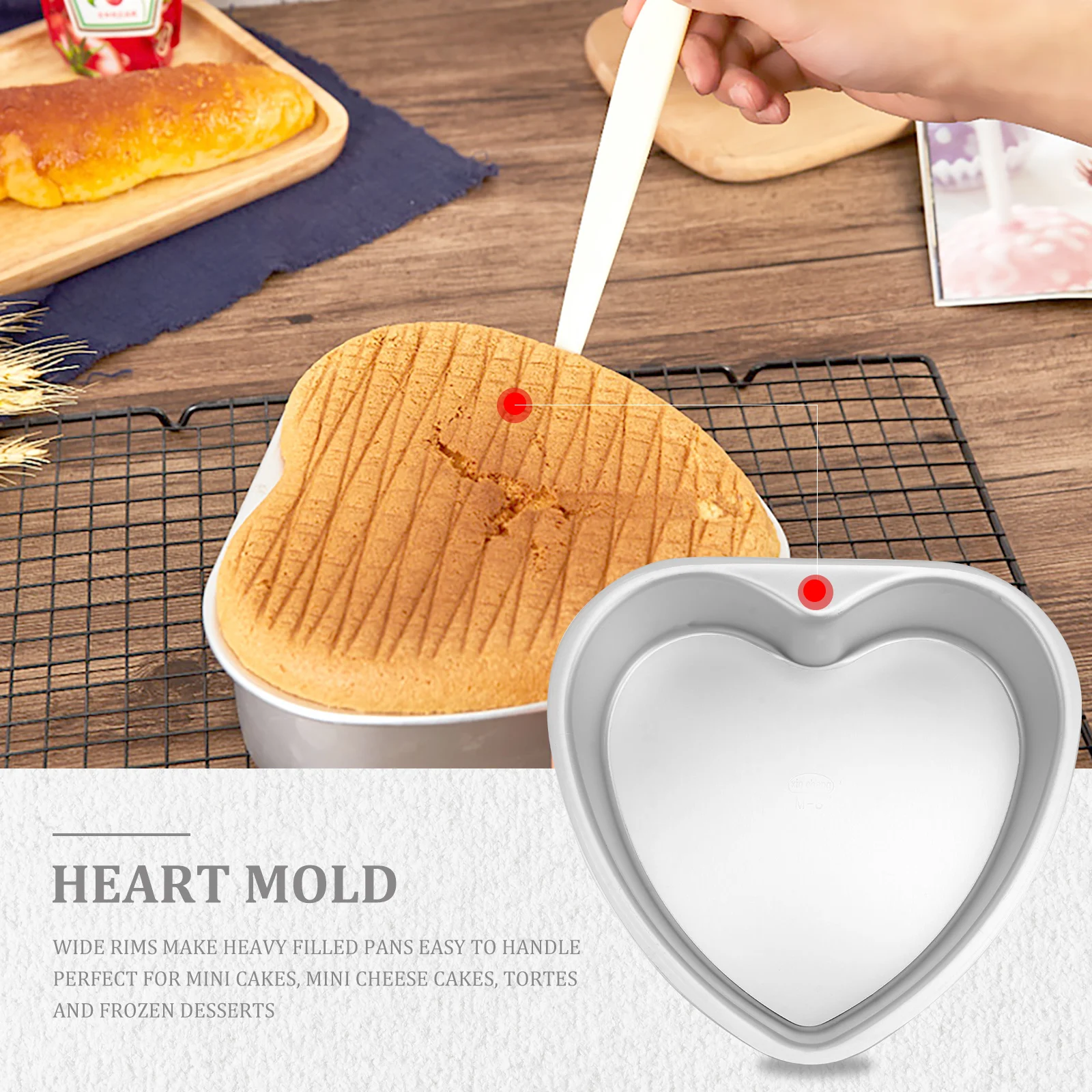 

Heart Cake Aluminum Baking Pan Non-Stick Removable Bottom Dishwasher Safe for Mini Cakes Cheese Cakes Desserts
