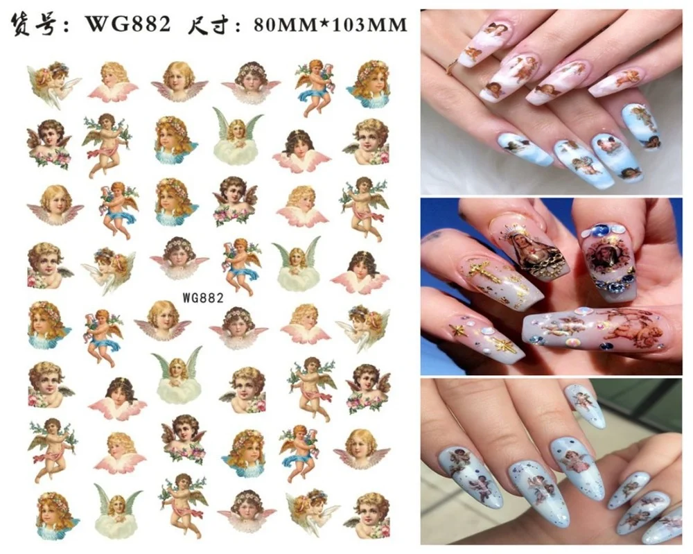 Angel Cupid Stickers for Nails Sticker Decals Cherubs Nail Art Sliders Manicure Transfer Wraps Tattoo Nail Art Decorations