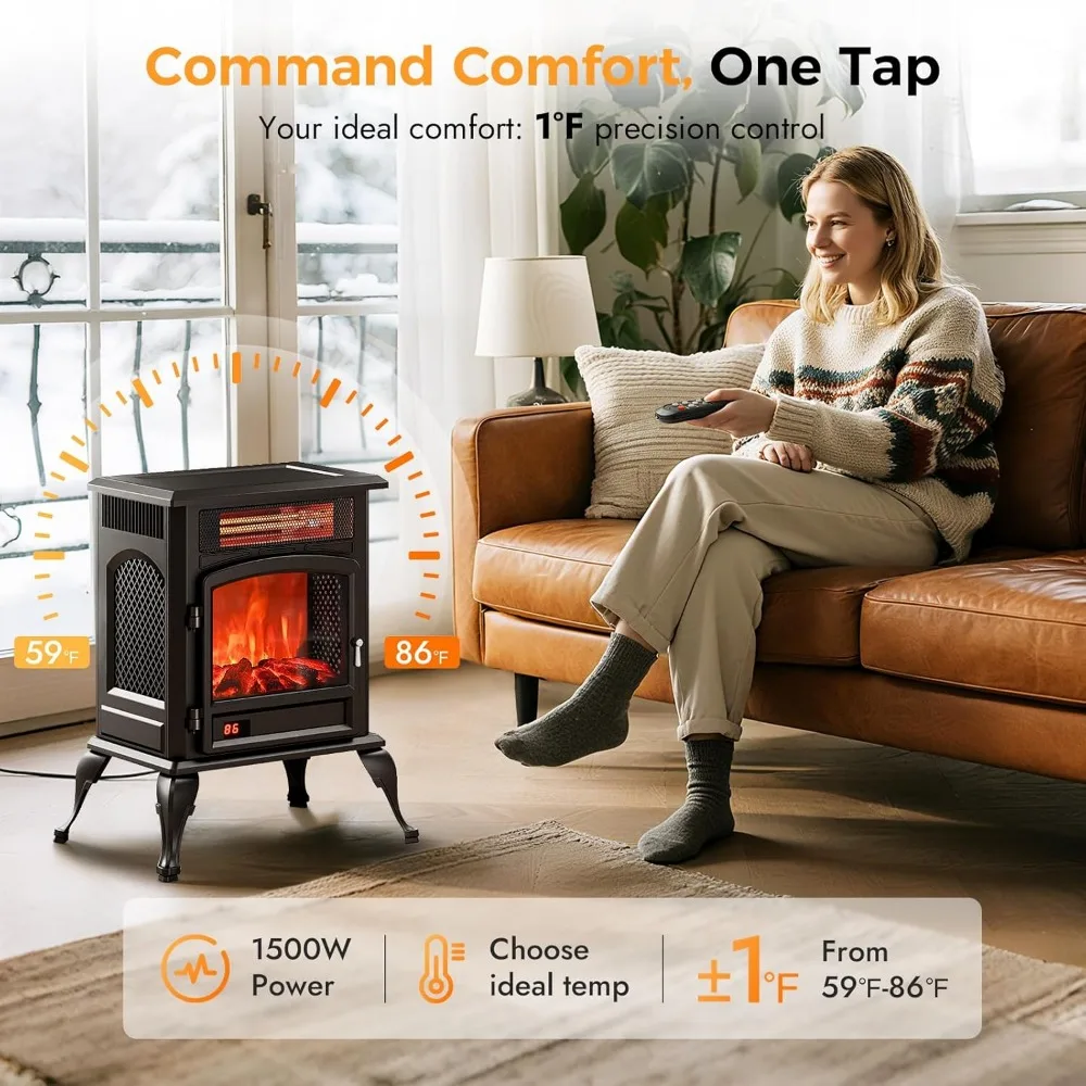 Freestanding Infrared Electric Fireplace with 3D Flame Effect Heater