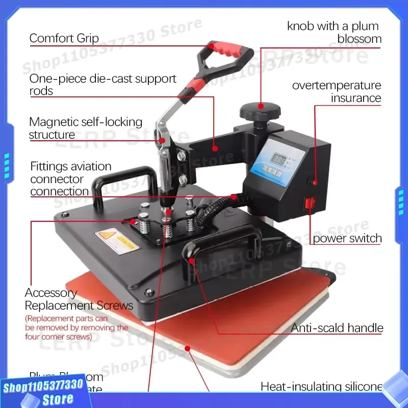 8 in 1 Digital Heat Press Machine for T Shirt Mug Hat Cap Sublimation Transfer Printer DIY Custom Gift Making Equipment Tool