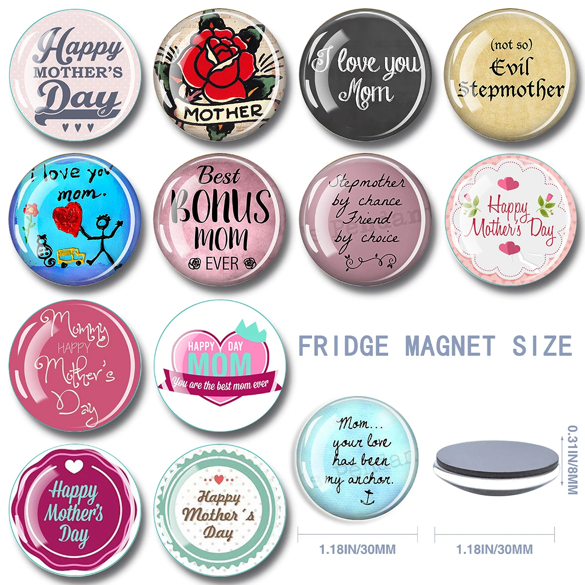 1PC Fridge Magnet Vintage Floral Design with Mother Text for Home Decor Gift and Holiday Decoration