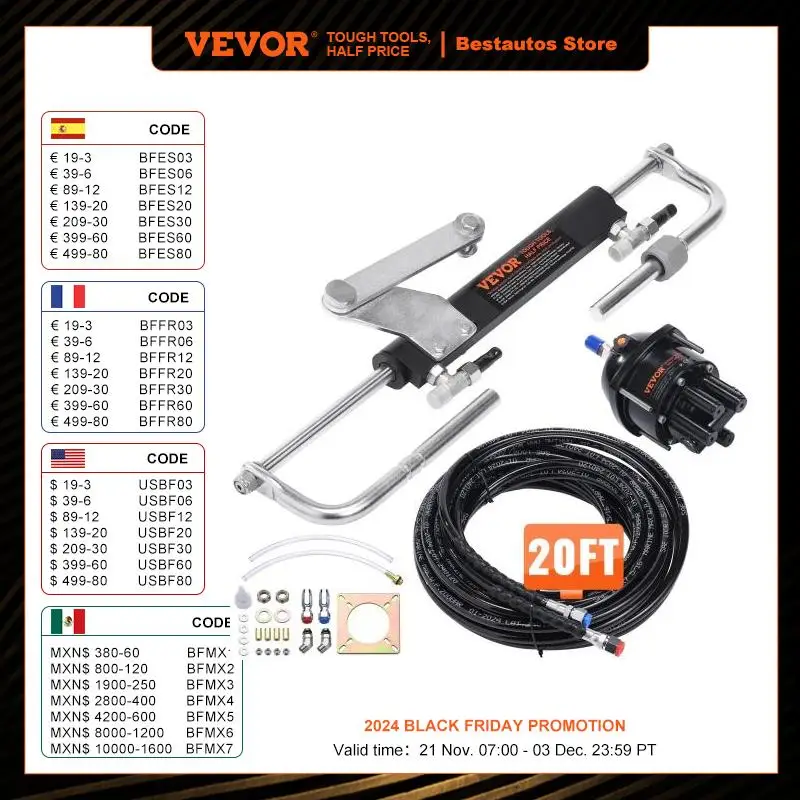 VEVOR Hydraulic Outboard Steering Kit 90HP Marine Boat Hydraulic Steering System for Single Station Single-Engine Boats Use