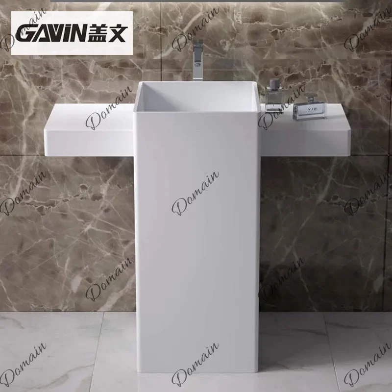 LZ Custom Square Artificial Stone Washbasin with Countertop Floor-Standing Pedestal Sink for Hotel Home U