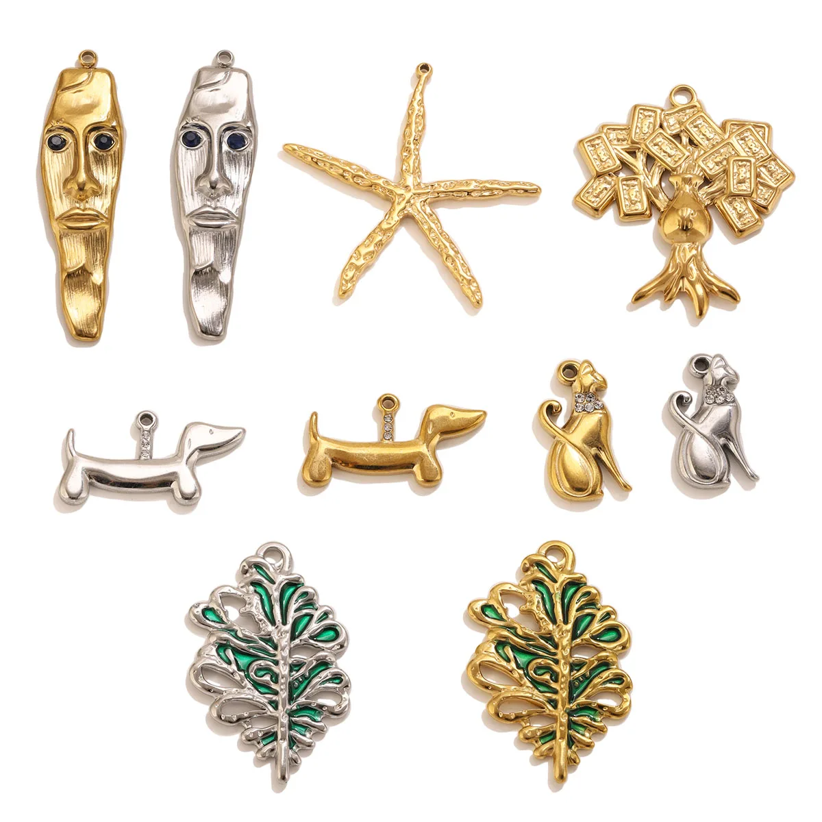 5pc Enamel Face Tree Starfish Charms Stainless Steel Rhinestone Pendants for Necklaces Earrings Handmade DIY Jewelry Accessories