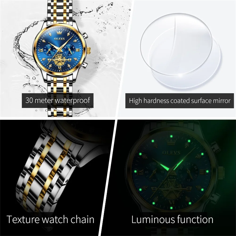 OLEVS 2897 Ladies Watch Original Fashion Multifunction Quartz Wristwatch Waterproof Luminous   Women Watches Bracelet Set Gifts