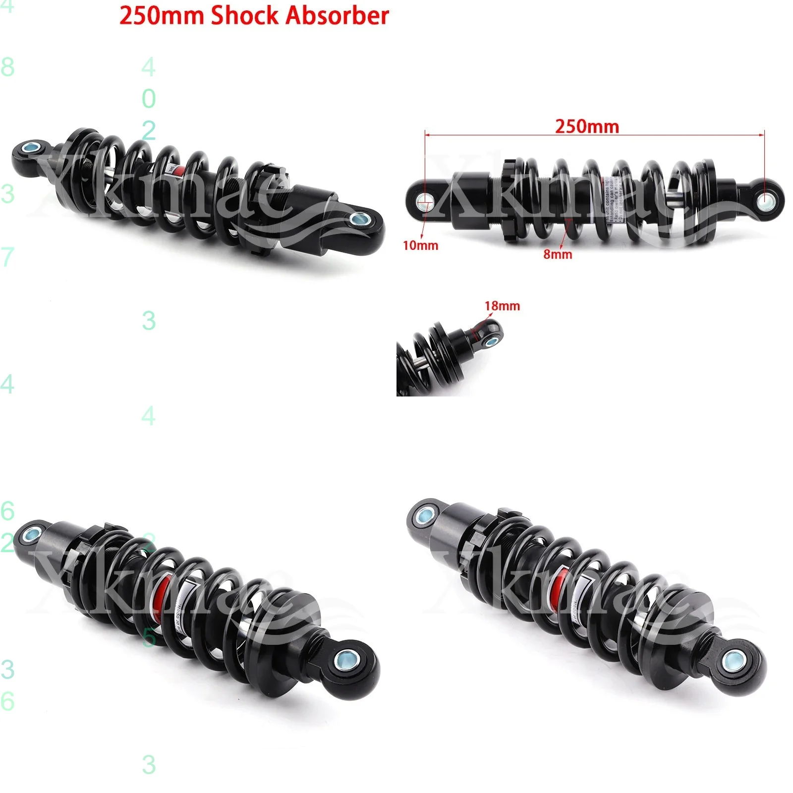 Motorcycle 250mm Air Shock Absorber Rear Suspension for Electric Scooter Off-Road Four-Wheel Vehicle