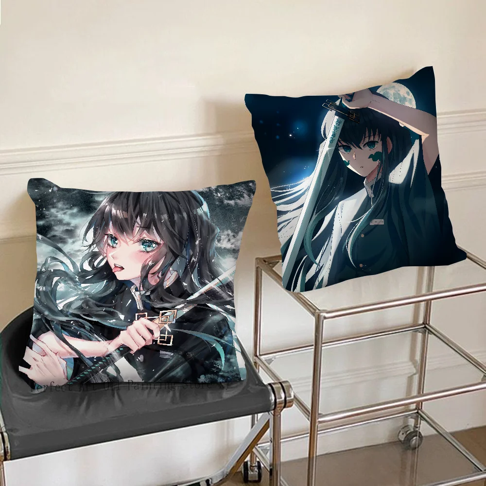 Anime Demon Slayer Muichiro Tokito Pillow Case Fashion Square Pillowcase Bedroom Sofa Room Decoration Leisure Cushion Cover