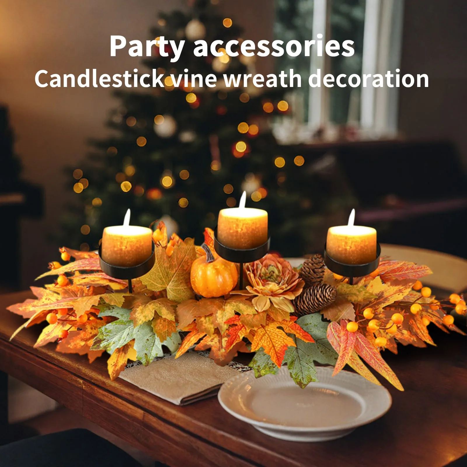 

Christmas Three-Legged Candlestick Home Decoration Desktop Candlestick Rattan Garland Decoration Party Matching Small Ornaments