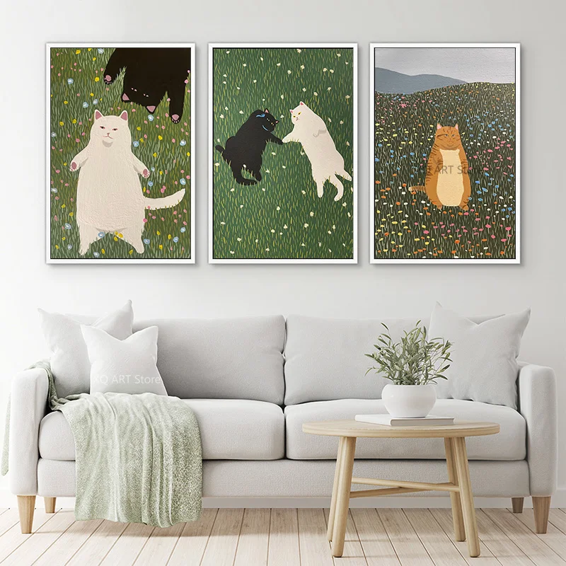 1pc Frameless Funny Cute Lovers Cat Poster Can You Sing Me That Until I Stop Canvas Painting Kitty On Grass Wall Art Living Room