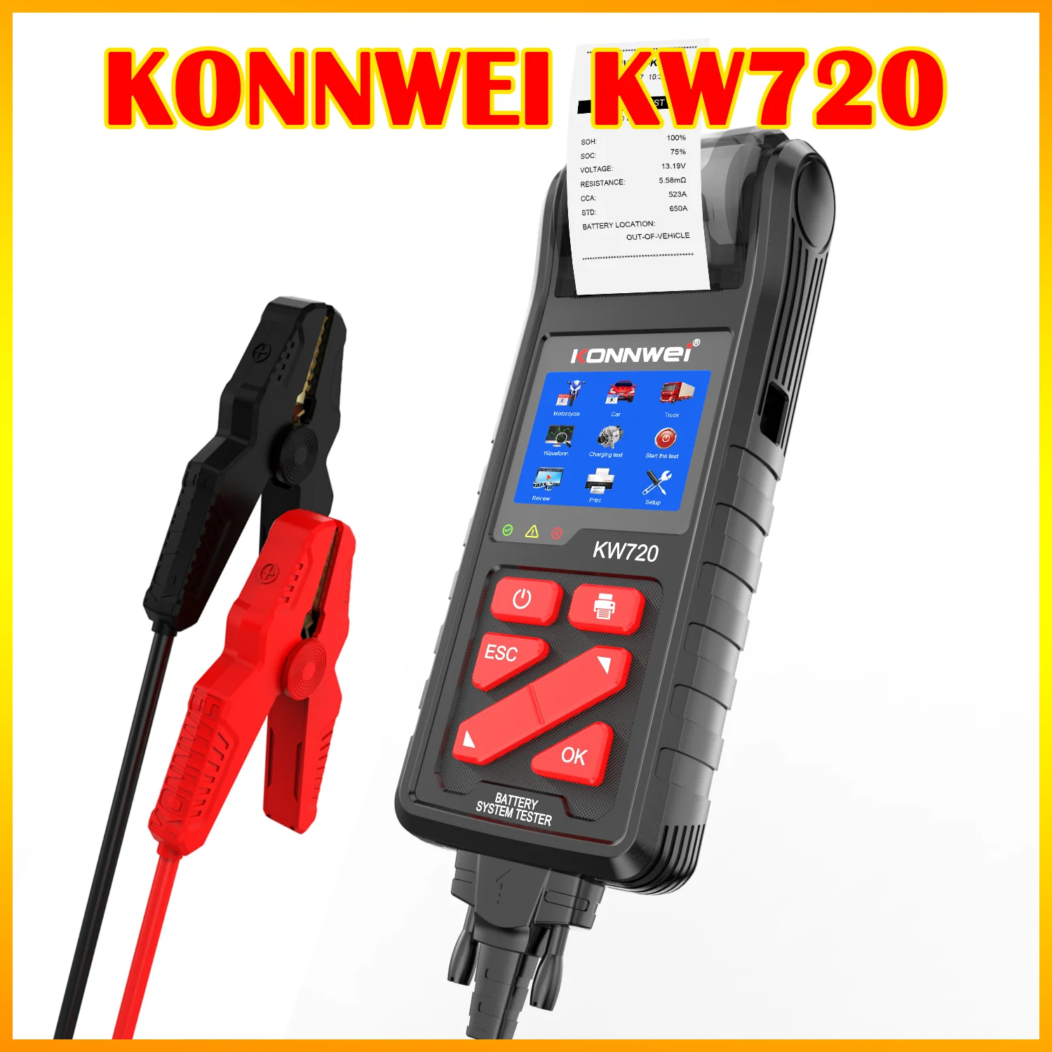 

2025 KONNWEI KW720 6V/12V/24V Battery Tester Battery Analyzer With Printer Suitable for 1V-30V Lead-acid Batteries Ranging CCA