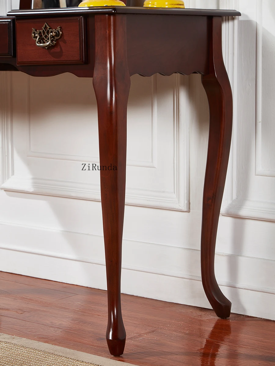 ~American solid wood dressing table clamshell with mirror dressing table computer integrated table multi-function light luxury