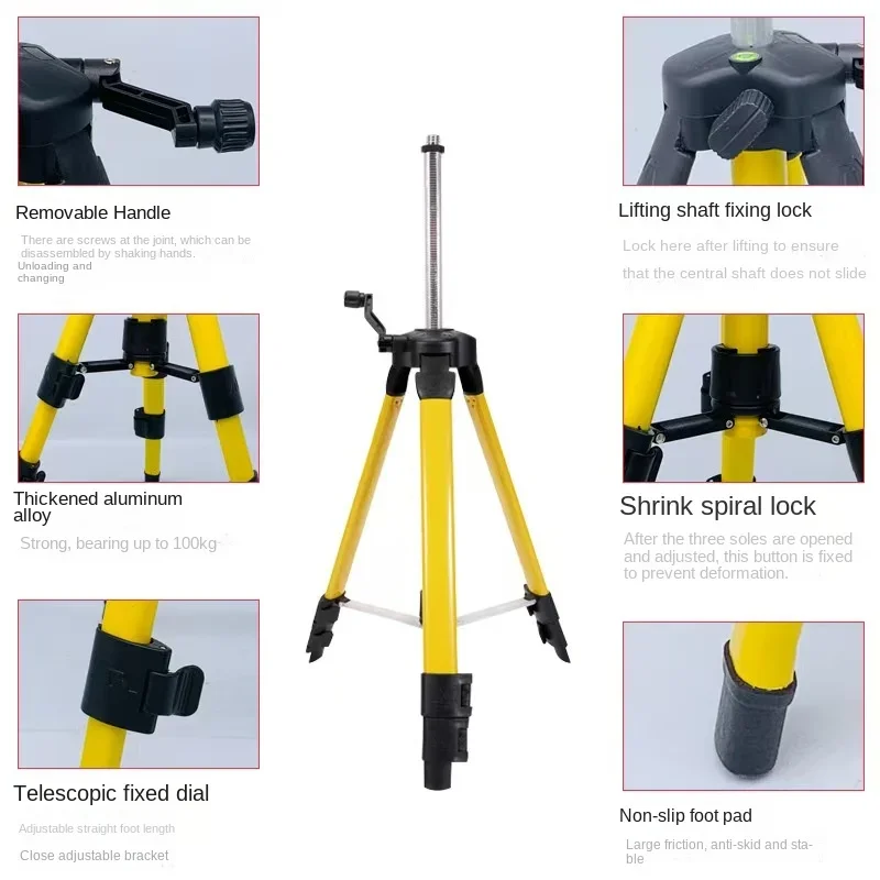 1/1.2/1.6M Laser Level Tripod Leveling Telescop Pole Retractable Triangular Bracket Laser Level Accessories Tools