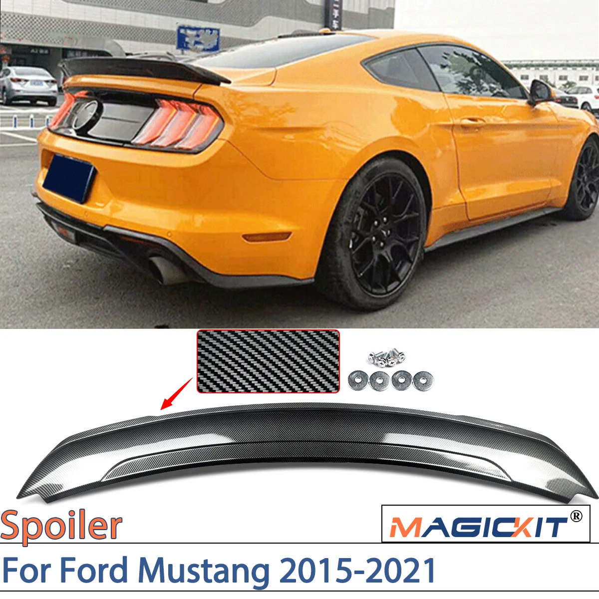 MAGICKIT GT350 Style Rear Trunk Spoiler Wing For Ford Mustang 2015-2021 Carbon Fiber Look ABS car accessories GT Style