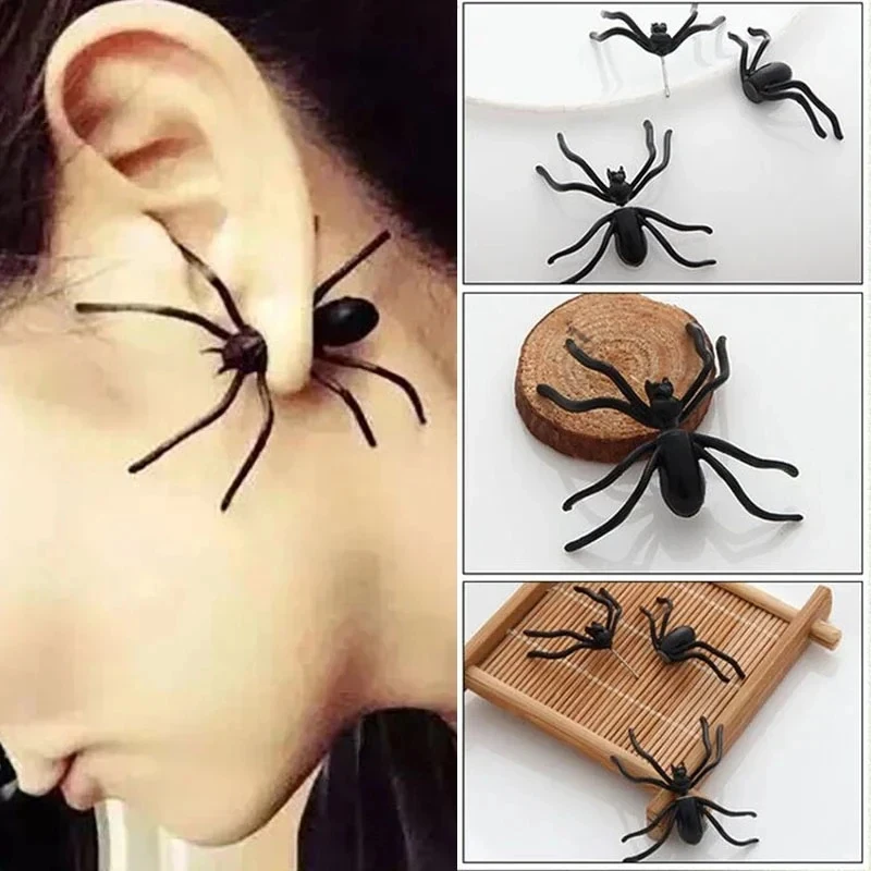 1-6Pcs Halloween Funny Spider Stud Earrings Woman 3D Black Spider Ear Stud Earrings Halloween Costumes Party DIY Decoration view 2