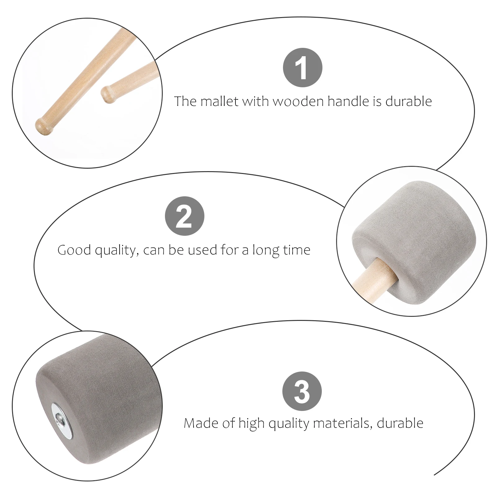 

2 Pcs Big Drumstick Bass Mallet Beater Drumsticks Foams Mallets Kick Plates for Pedal Parts