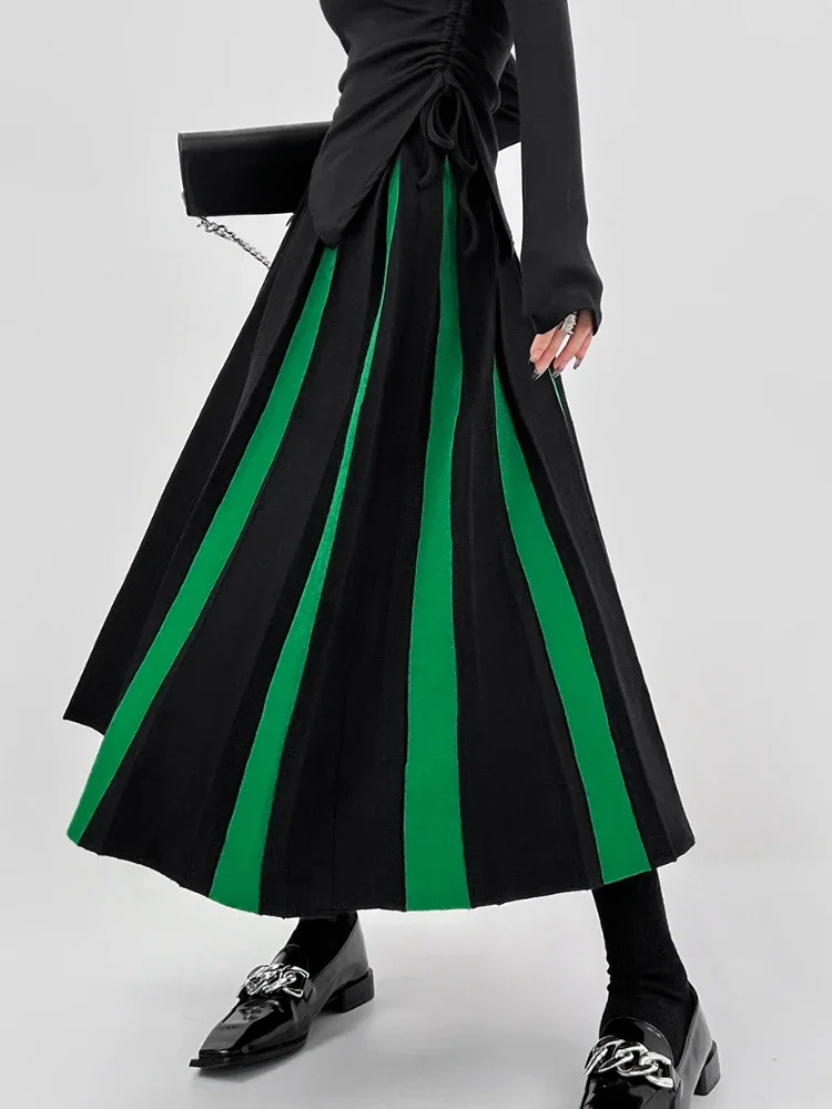 Autumn Winter Women's Skirts Elegant Fashion Knitted  A-LINE Skirt Office Lady Black White Long Skirts for Women Fashion 2025
