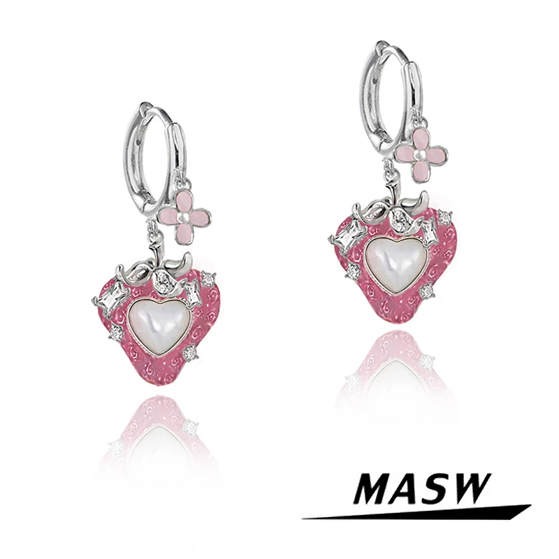 

MASW Original Design Fashion Jewelry Spring Summer Style Lovely Pink Strawberry Dangle Earrings For Women Girl Popular Style