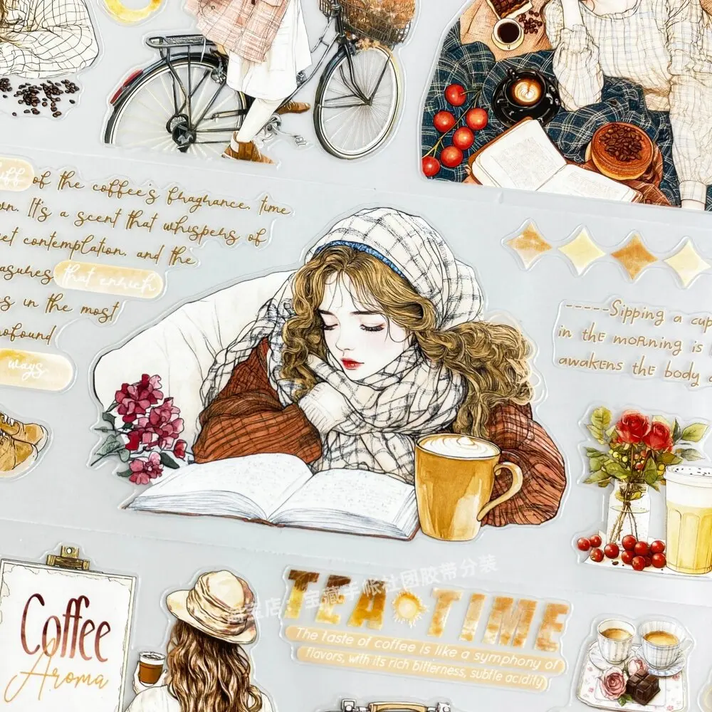 Warm Autumn Diary PET Tape Sample, Cut-out Character DIY Stickers for Journaling Scrapbooking Shaker Card Making Supplies
