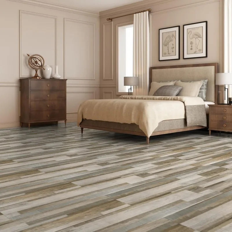 Peel and Stick Floor Tiles Vinyl Plank Flooring Wood Look, Adhesive and Waterproof Tile Sticker for Bedroom,