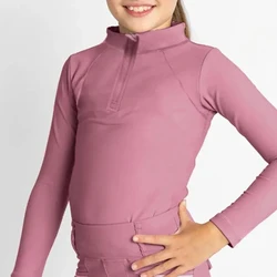 MXLLINA Girls Equestrian T-Shirts Zipper Horse Riding Long Sleeve Tops Trainning Competition White Base Layers Sports Blouse