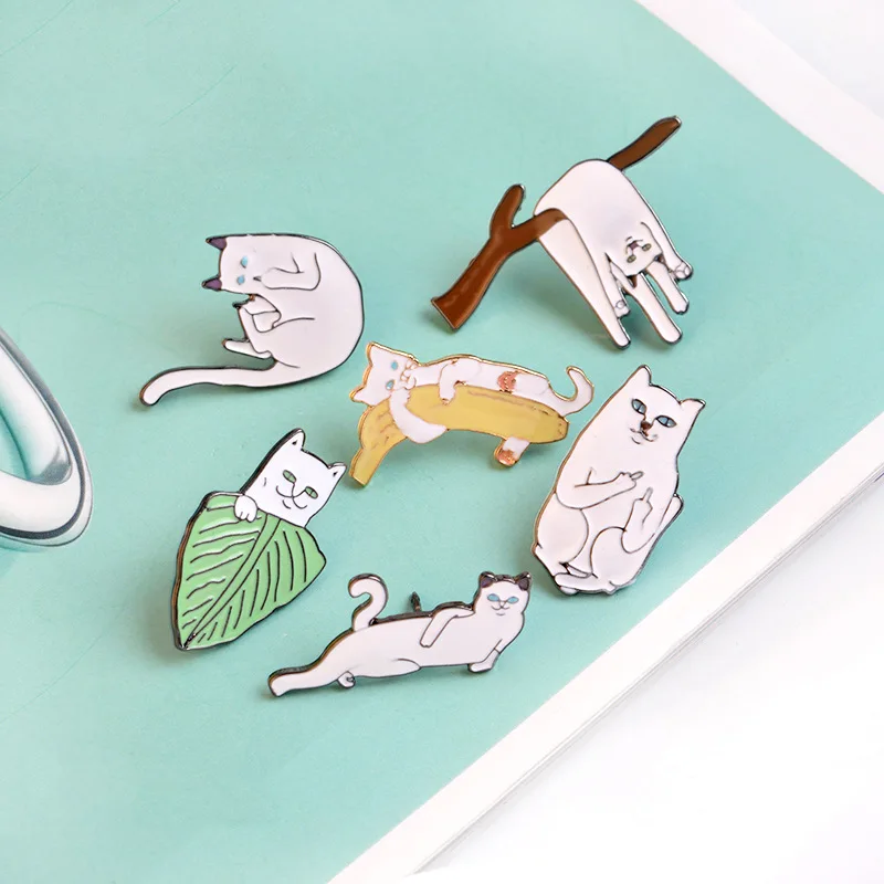 Creative pose kitten banana Enamel Pins Cute Animal Brooches Women Men Clothes Lapel Pin Badges Jewelry Accessories Gift for Fri