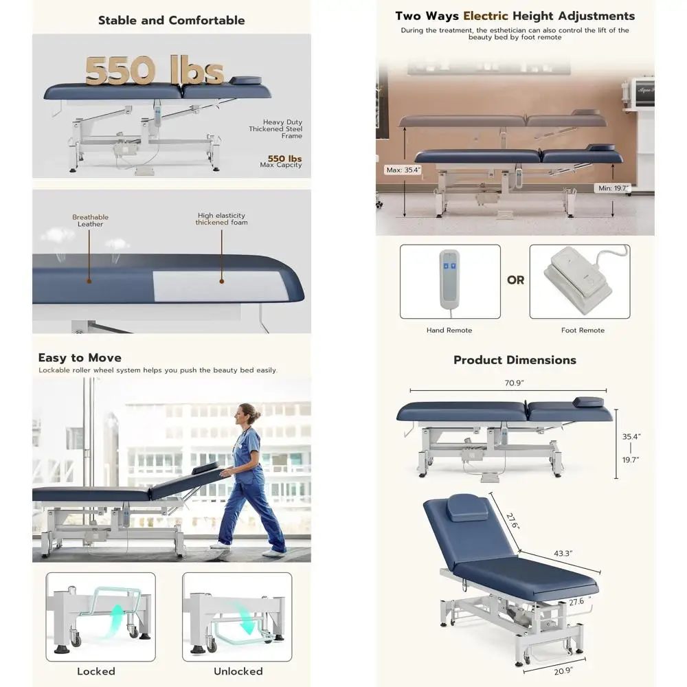 

Профессиональный массажный стол с регулируемой спинкой, идеально подходит для физиотерапии, депиляции и косметических процедур, синий