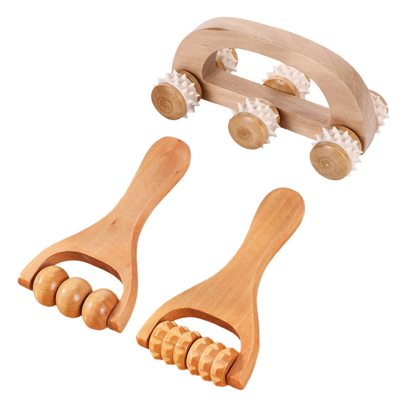 3Pcs Natural Wood Massage Roller Set Portable Handheld Back Massager for Muscle Relaxation Trigger Point Therapy Recovery Tools