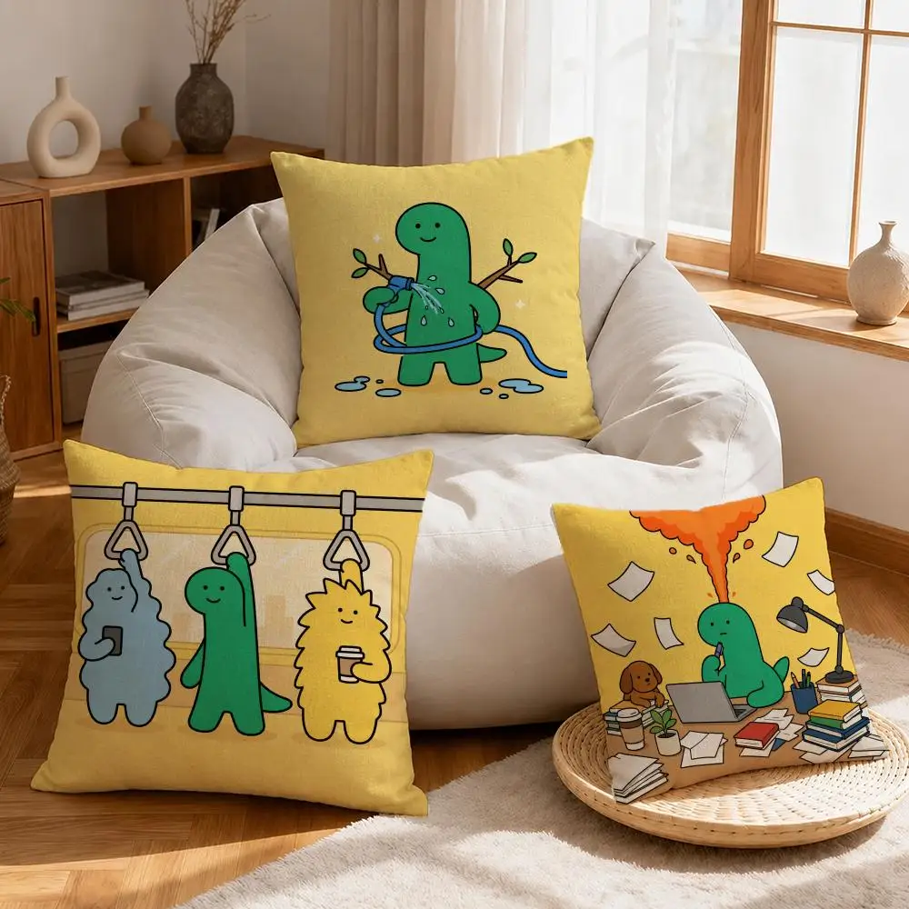 Cartoon JOGUMAN Cushion Cover Linen Anti-Mite Antibacterial Cushion Cover Invisible Zipper Sofa Decor