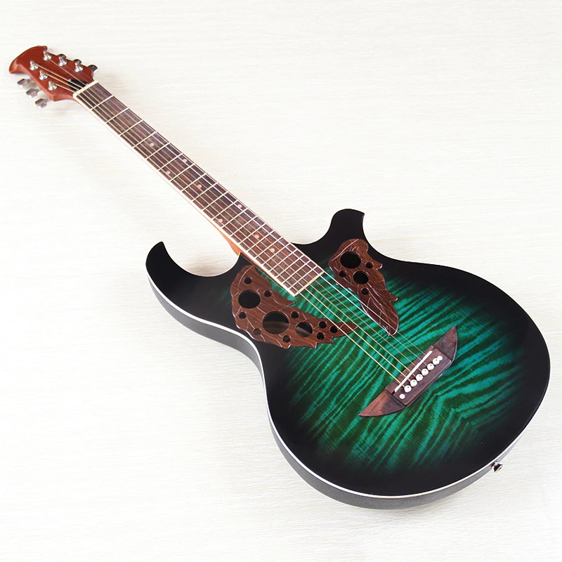 Guitarra acústica de 6 cuerdas con parte trasera redonda de 39 pulgadas, Guitarra folclórica de alto brillo, Color verde y rojo