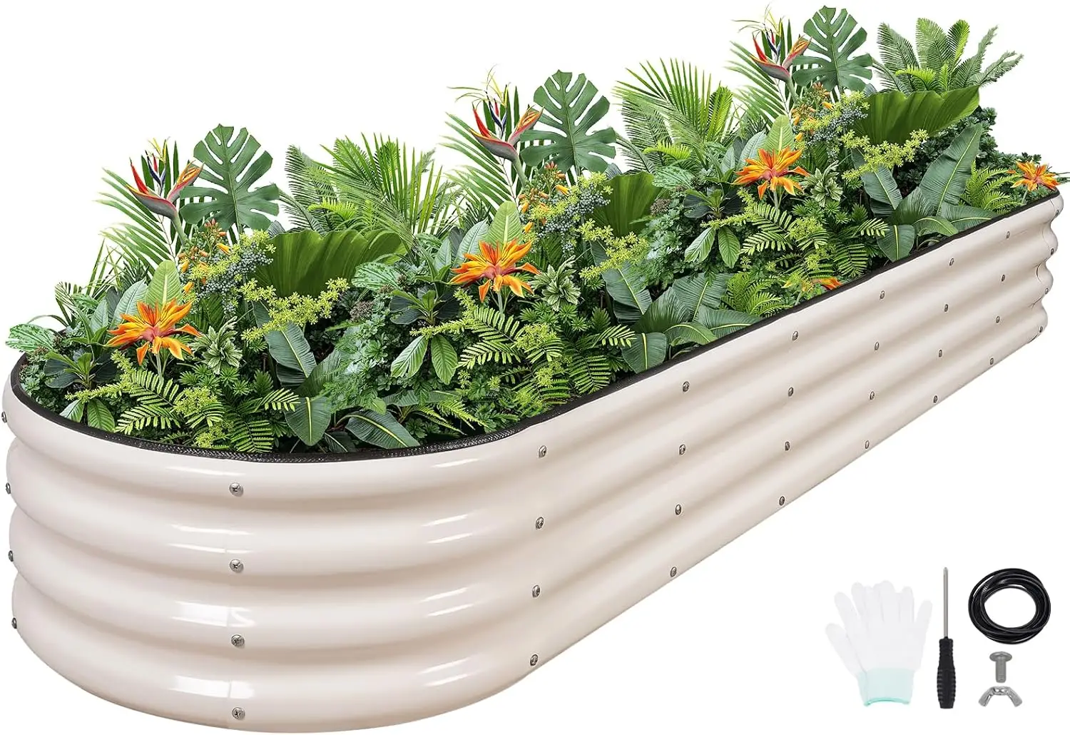 

Galvanized Raised Garden Bed 8x2x1ft Oval Planter Box with Tools & Gloves for Vegetables Flowers Herbs
