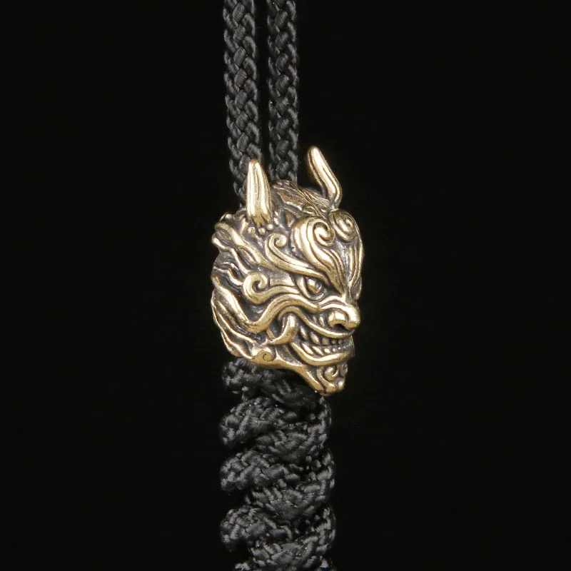 Vintage Pure Copper Mahakala Knife Pendant Outdoor Paracord Charm Chinese Style Handmade Accessory Three-Way Pendant Spacer Bead