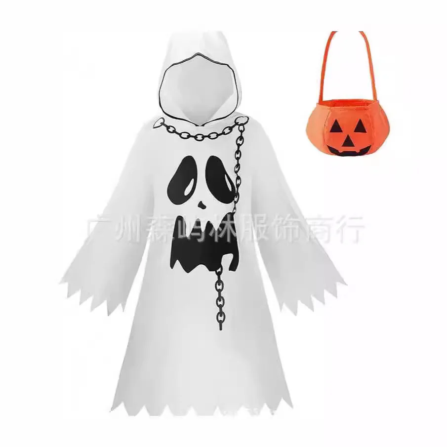 

Halloween White Ghost Costume for Girls Glow In The Dark Cloak with Hood Children Elf Cosplay Cape for Party