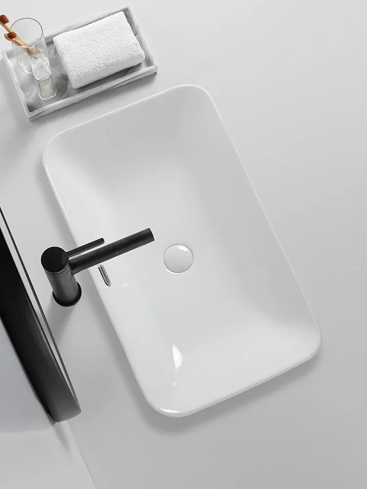 

Hot sales-9ZRT ultra-thin side basin semi-embedded washbasin ceramic bathroom Hotel washbasin rectangular size-high quality
