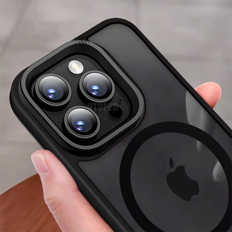 Funda negra acrílica anticaída de alta calidad para iPhone 17 Air 16 15 14 13 12 11 Pro Max Plus cubierta dura transparente Magsafe magnética