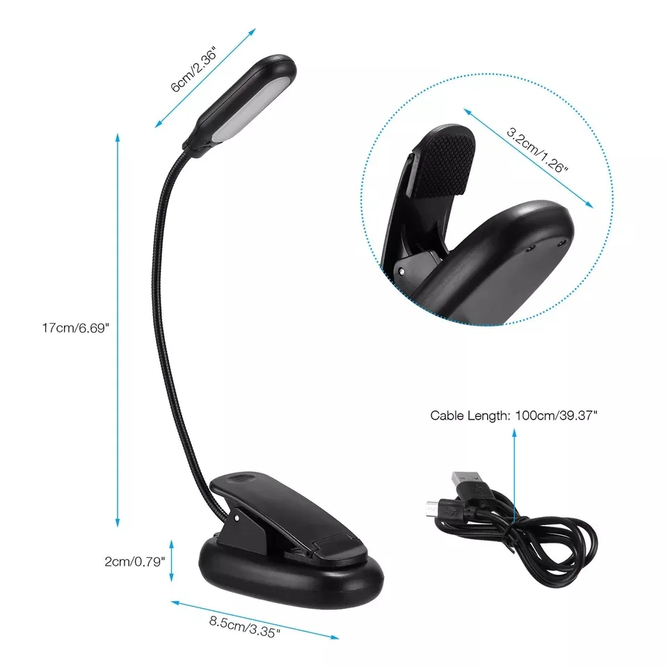 USB Rechargeable LED Reading Light Portable Clip-On Book Light for Piano Travel Camping Night Reading Perfect Gift for Students