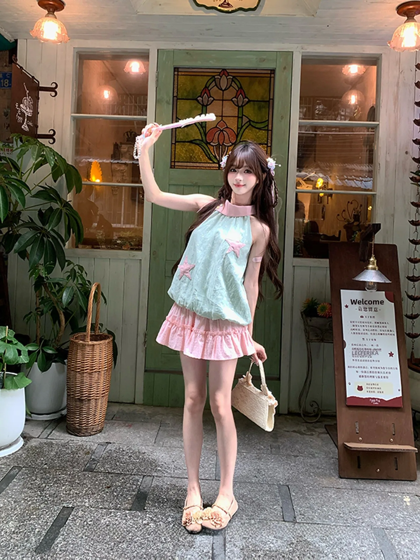 Summer Floral Print Sleeveless Contrast Color T-Shirt Women's Loose Fit Casual Top Polyester Viscose Blend Star Pattern