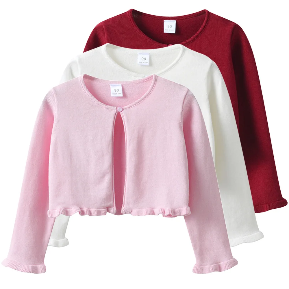 New Delivery Long Sleeve Knitwear Cardigan Sweater Young Girl Shawl 100%Cotton Spring Autumn Coat Solid Clothes 90-160 3-10y