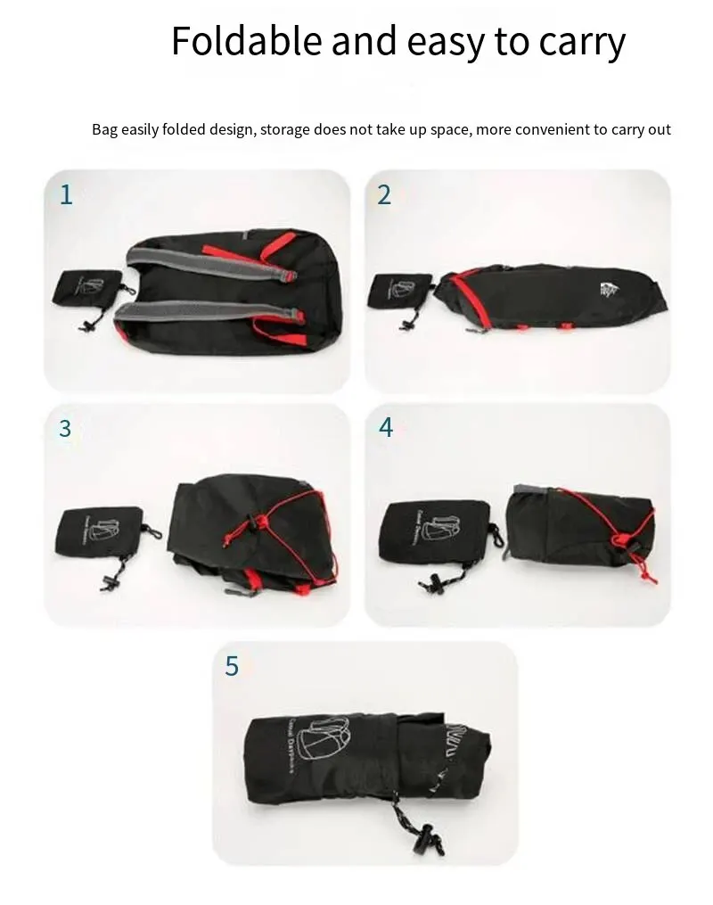 Hochdichte Leichte Wasserdichte Nylon-Sporttasche, Multifunktionaler Outdoor-Faltbarer Rucksack Geeignet für Camping und Wandern – Detail 9
