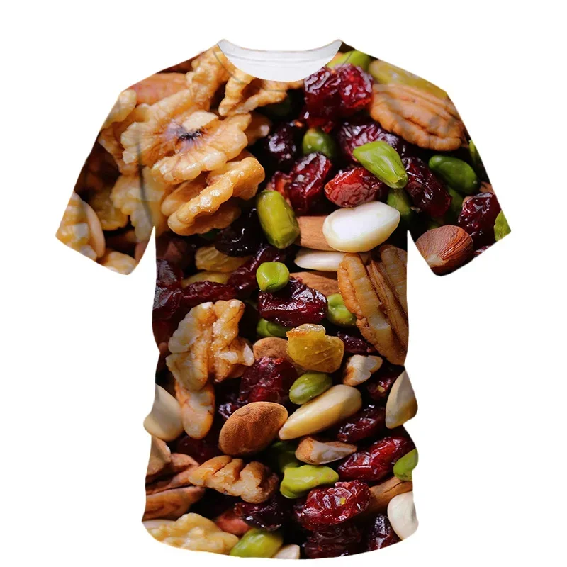 Personality Food Dried Fruit Pattern Tees Nuts Walnuts 3D Print T Shirt for Men Fashion Harajuku Street Oversized T-shirt Tops