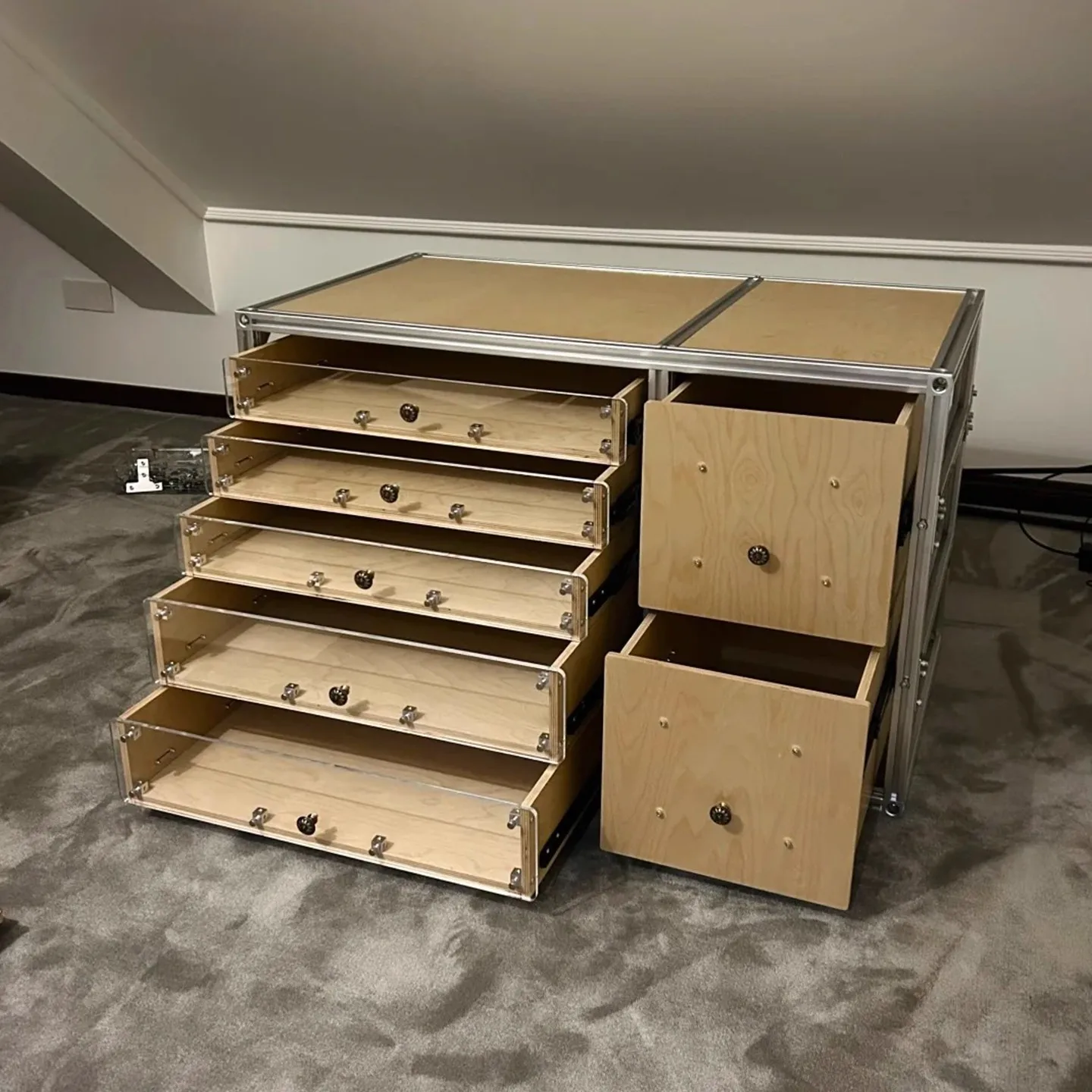 Simple aluminum profile drawer storage cabinet Multi-layer multi-grid locker